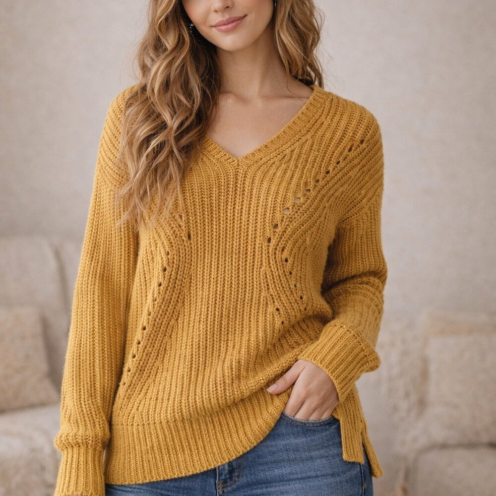 Moral Fiber Mustard V-Neck Sweater